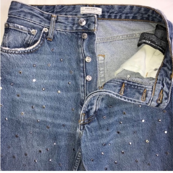 Zara The Skinny High Waist Jeans Button Fly Studs - Picture 3 of 5